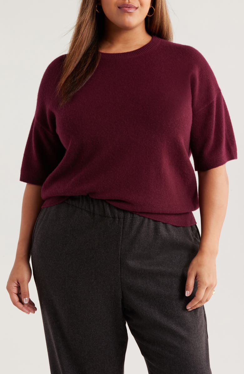 Nordstrom Short Sleeve Cashmere Sweater, Main, color, Burgundy Field