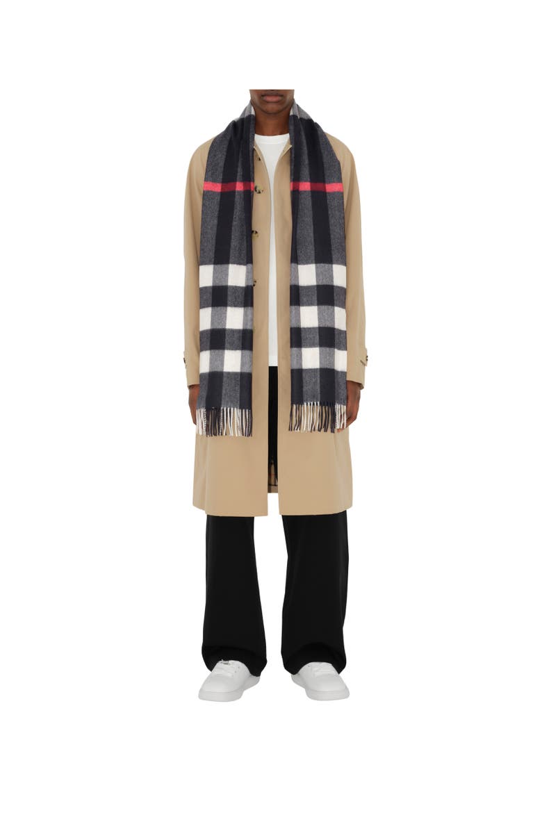 Burberry Check Cashmere Scarf, Alternate, color, Navy