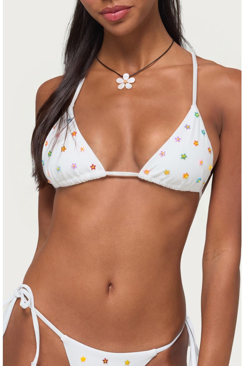Luz Beaded Triangle Bikini Top, Main, color, WHITE