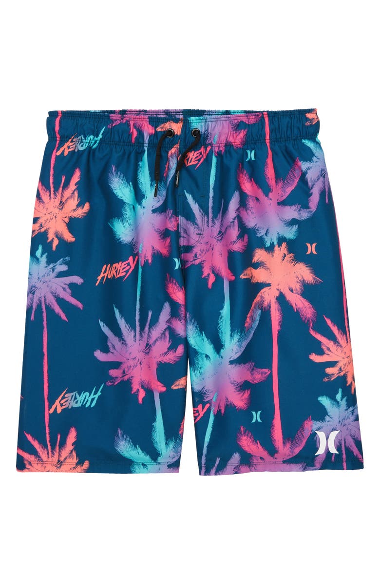 Hurley Kids' Palms Print Pull-On Swim Trunks, Main, color, 