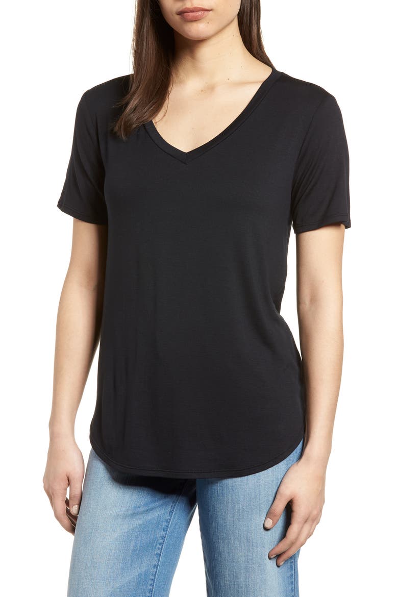Gibson x Living in Yellow Felicity V-Neck Tee (Nordstrom Exclusive), Main, color, BLACK