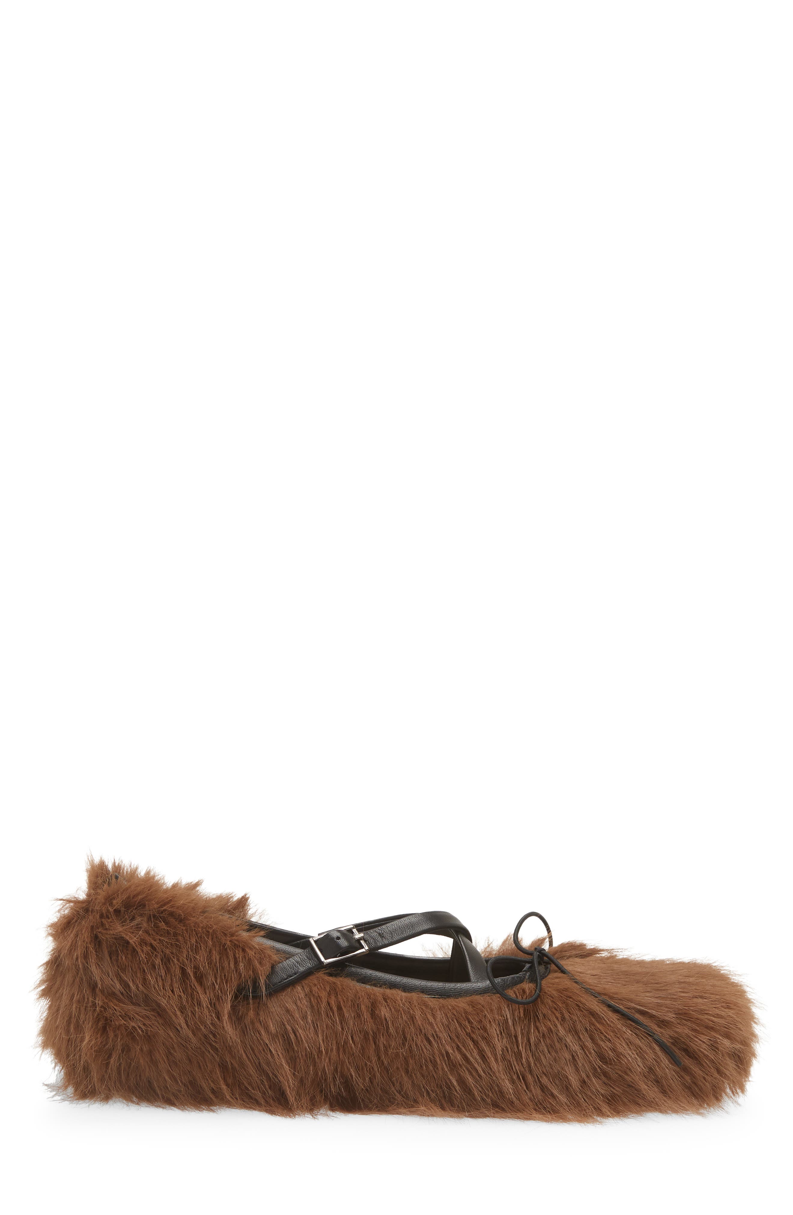 Simone Rocha Faux Fur Crisscross Strap Ballet Flat, Alternate, color, 