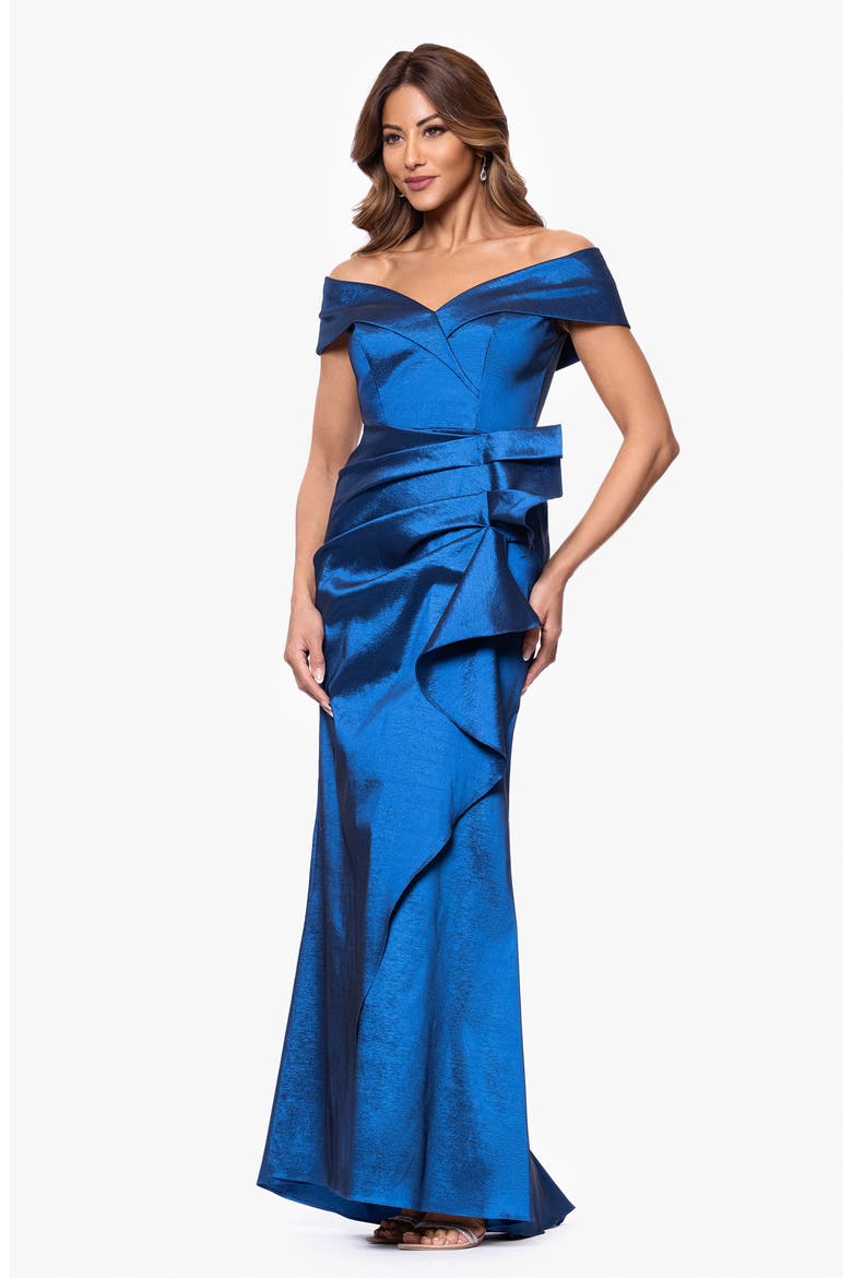 Off the Shoulder Taffeta Gown, Alternate, color, SAPPHIRE