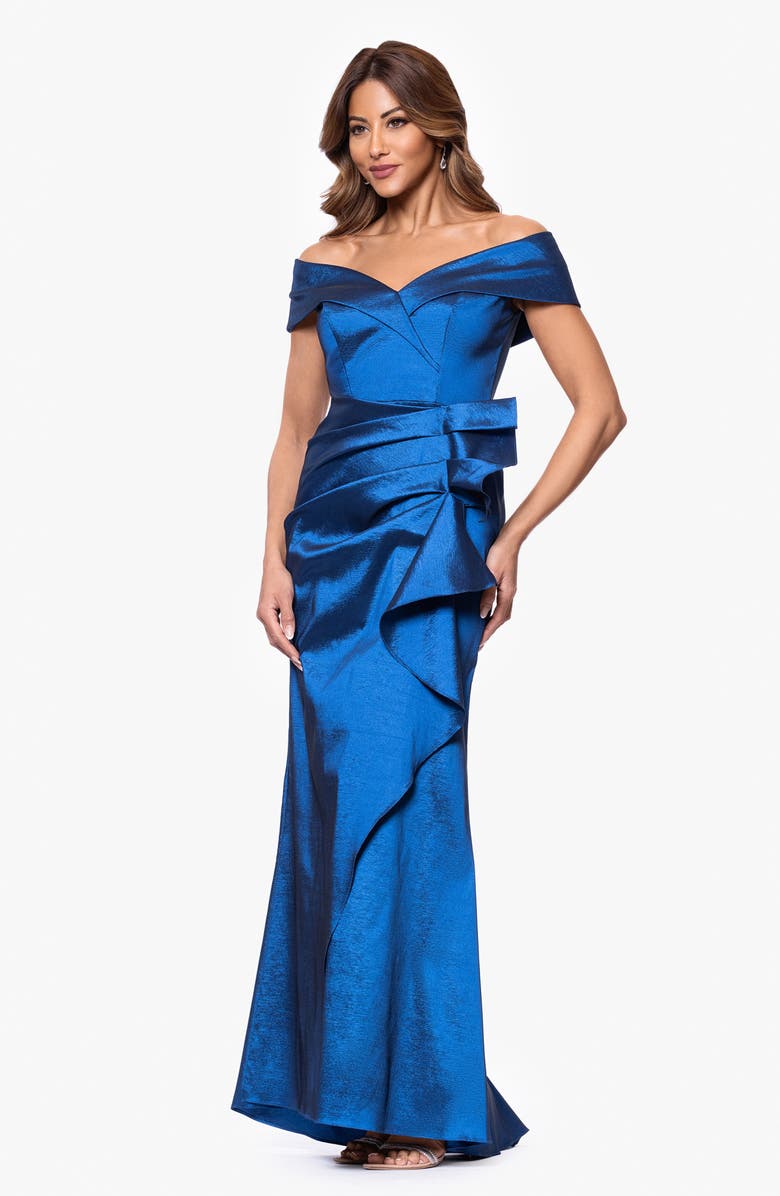 Xscape Evenings Off the Shoulder Taffeta Gown, Alternate, color, Sapphire