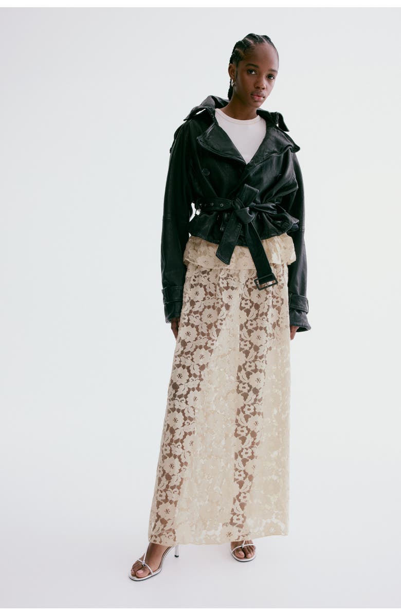 H&M Lace Midi Skirt, Alternate, color, Light Beige