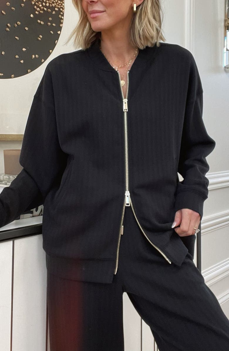Splendid x @cellajaneblog Rib Scuba Knit Zip-Up Jacket, Alternate, color, 