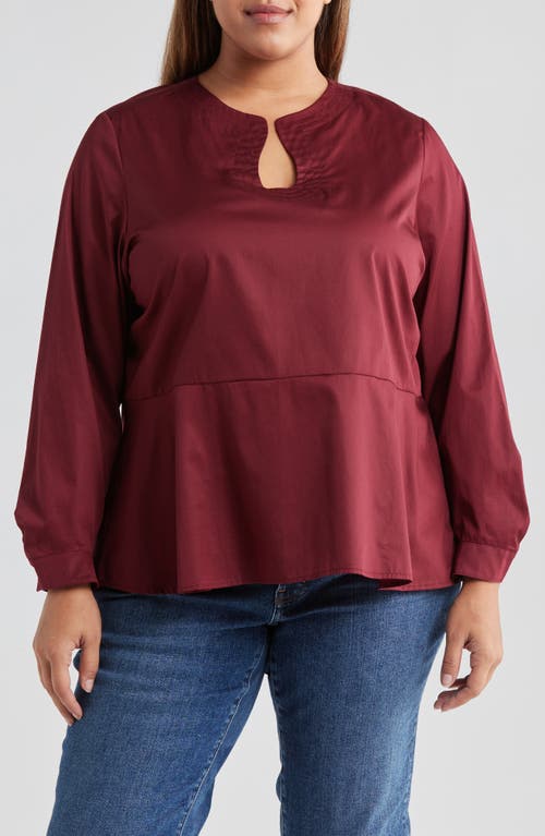 HARSHMAN Kyra Keyhole Neck Cotton Peplum Top in Burgundy 