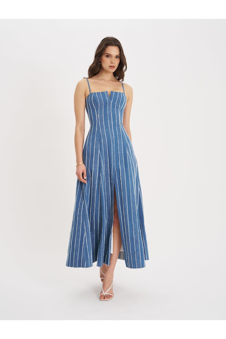 Abygail Stripe Cotton Denim Maxi Dress, Alternate, color, blue