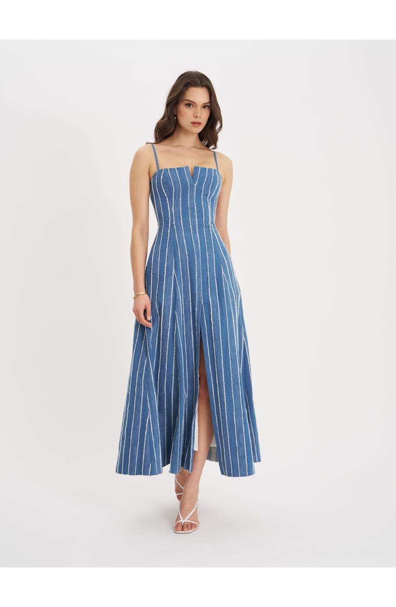 Miss Circle Abygail Stripe Cotton Denim Maxi Dress, Alternate, color, Blue