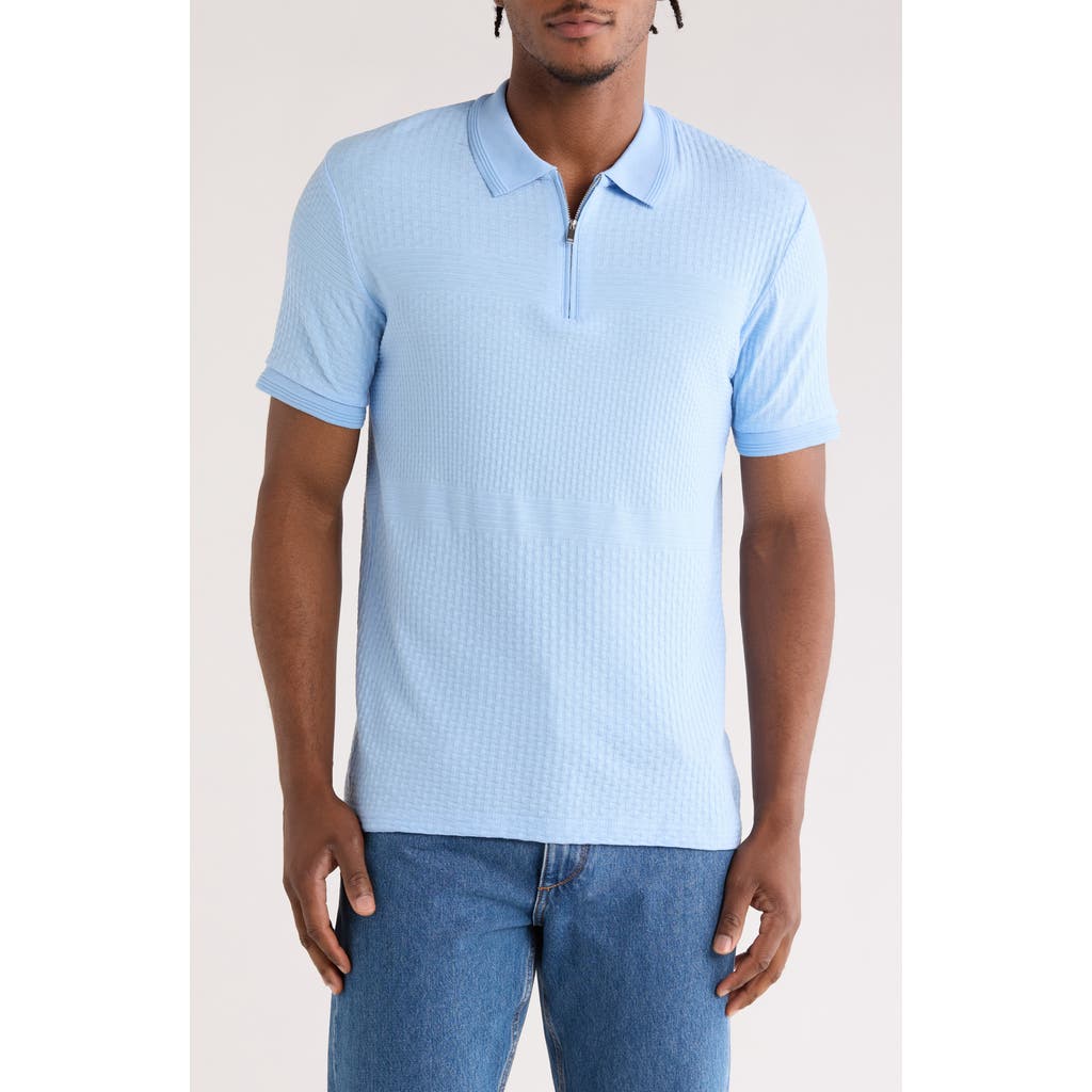 Cactus Man Tipped Half Zip Knit Polo In Blue