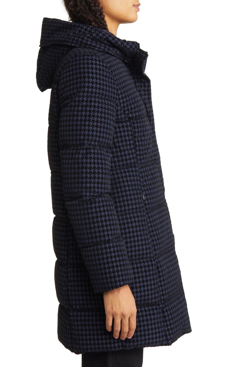 Water Repellent Houndstooth Flocked Puffer Coat, Alternate, color, NAVY