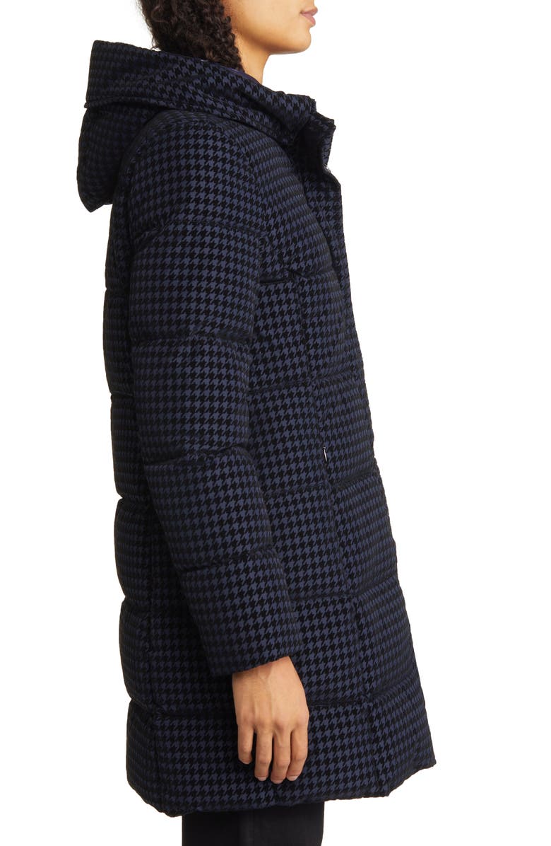 Via Spiga Water Repellent Houndstooth Flocked Puffer Coat, Alternate, color, 