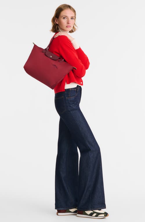 Longchamp Medium Le Pliage Green Recycled Canvas Shoulder Tote Bag In Red