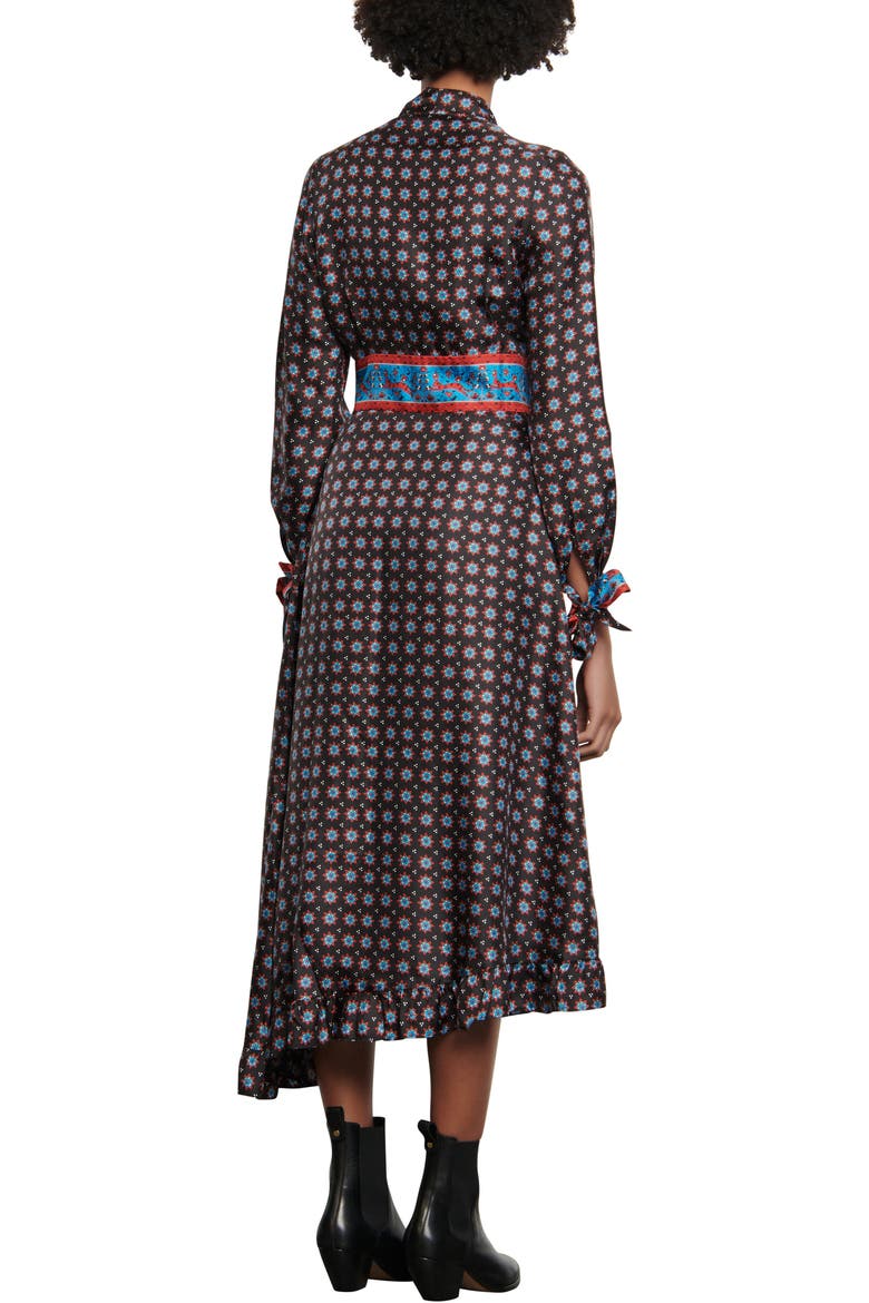 Catlyn Mix Print Long Sleeve Silk Shirtdress, Alternate, color, BLACK