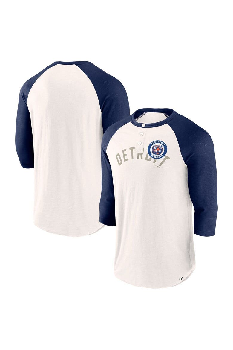 Men's Fanatics Branded White/Navy Detroit Tigers Backdoor Slider Raglan 3/4-Sleeve T-Shirt, Main, color, White