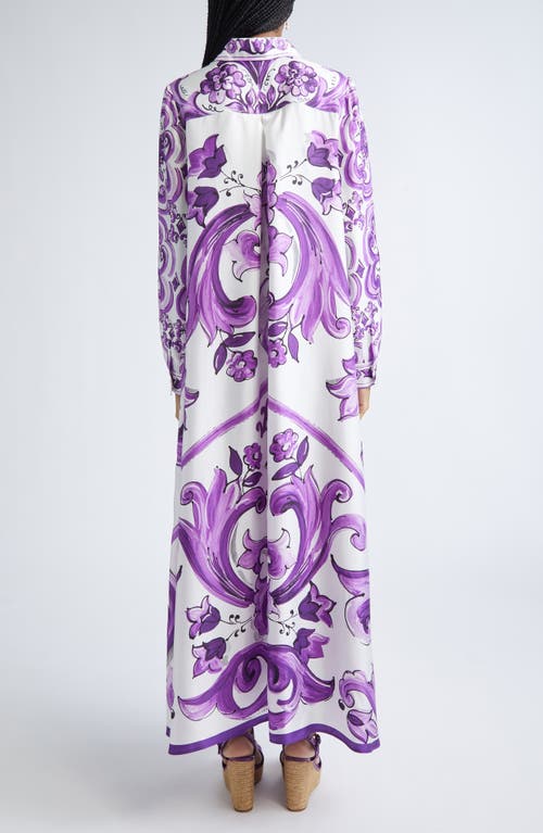 Dolce & Gabbana Dolce&gabbana Majolica Print Long Sleeve Silk Shirtdress In Purple