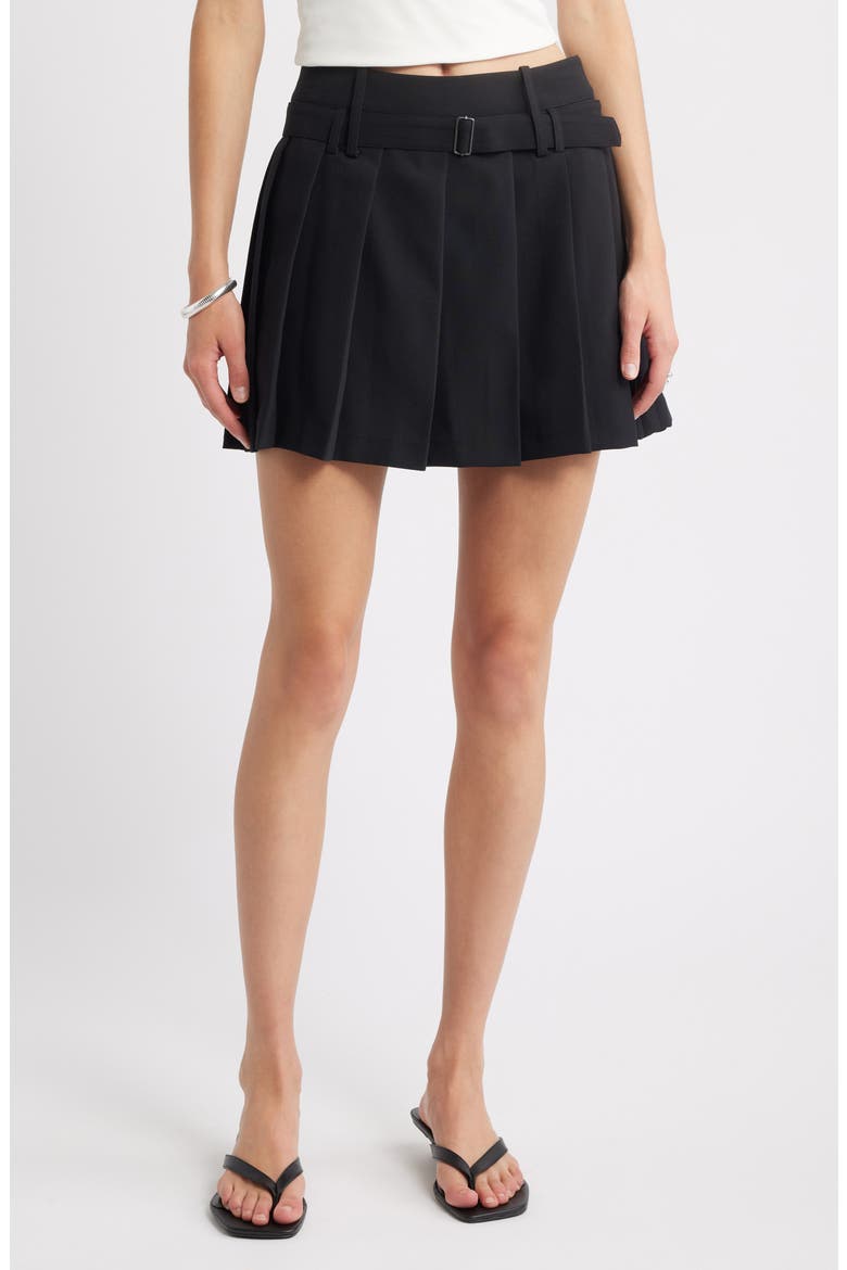 Pleated Belted Miniskort, Main, color, BLACK
