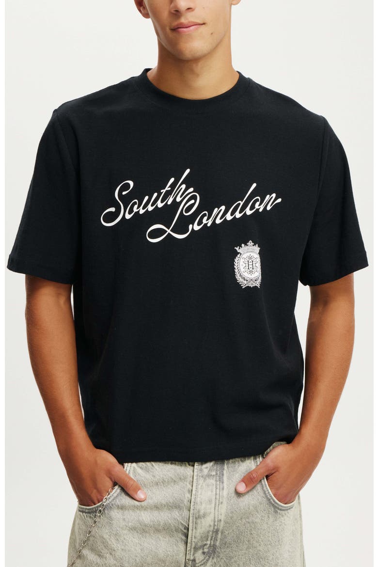 Men's Cropped Fit Graphic T-Shirt, Main, color, Black South London