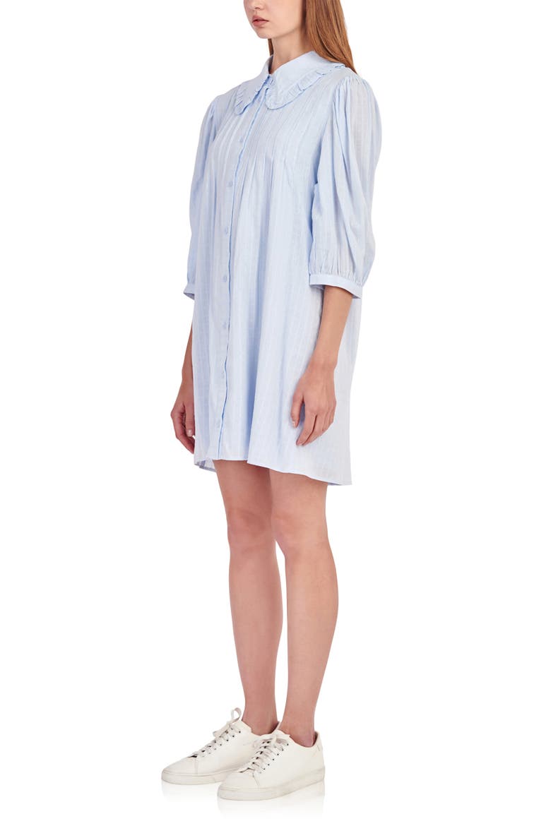 Ruffle Collar Cotton Blend Shirtdress, Alternate, color, POWDER BLUE