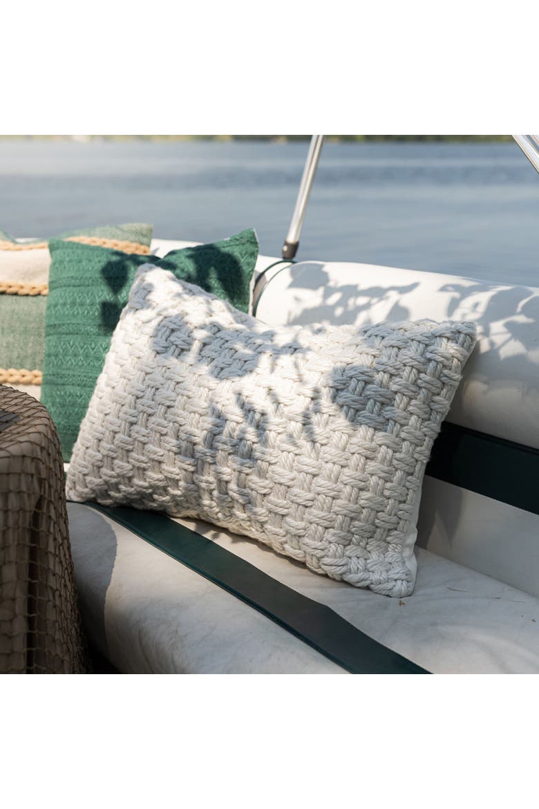 Knotted Filled Lumbar Pillow, 16" x 24" White, Alternate, color, White