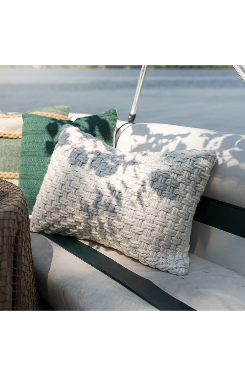 Foreside Home and Garden Knotted Filled Lumbar Pillow, 16" x 24" White, Alternate, color, White