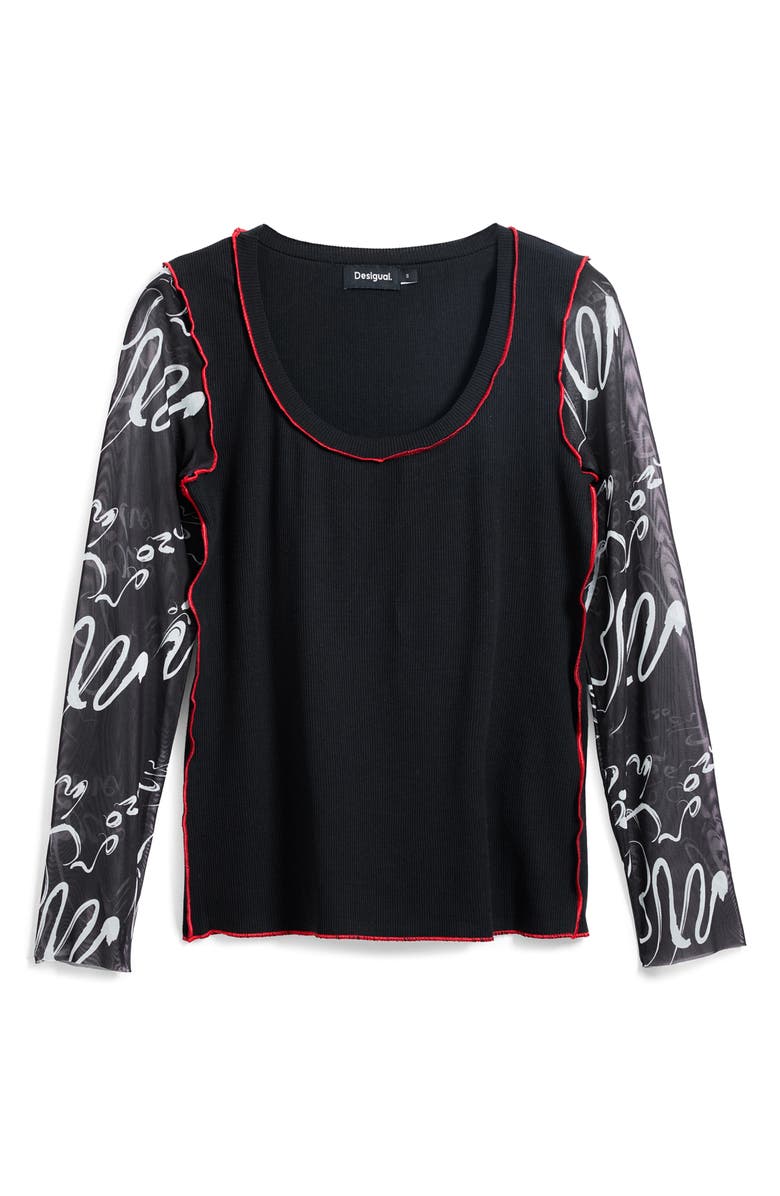 Desigual Floral Jacquard Bell Sleeve Top, Alternate, color, 