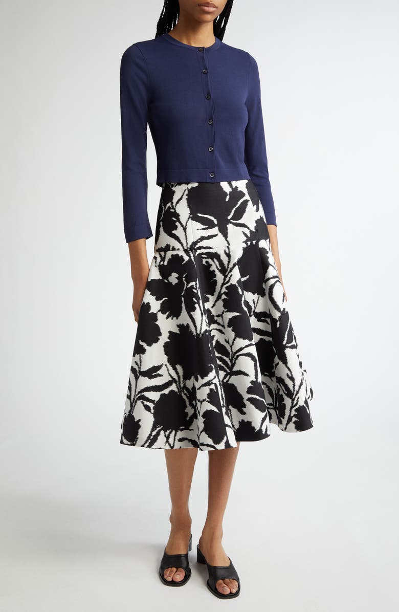 Michael Kors Collection Abstract Floral Print Dance Skirt, Alternate, color, Black/ Optic White