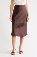 Renee C Satin & Lace Midi Skirt