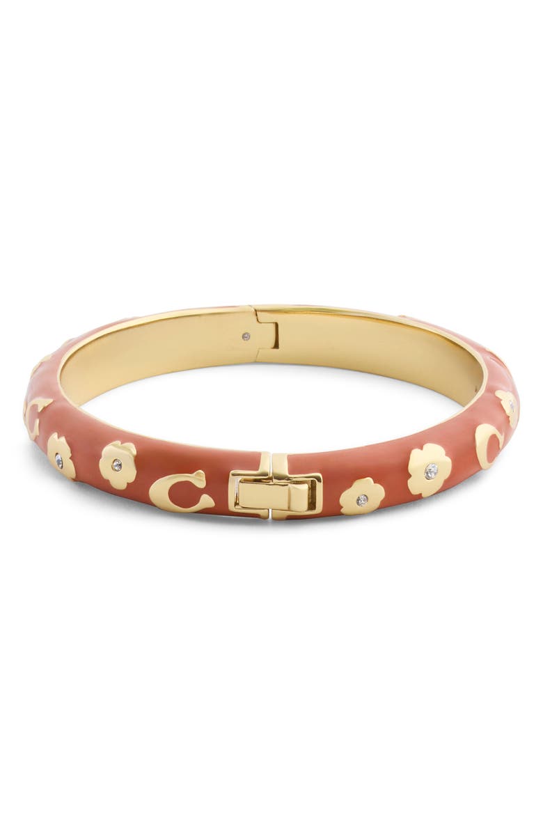 COACH Chubby Floral Enamel Hinged Bangle, Alternate, color, Brown/ Gold