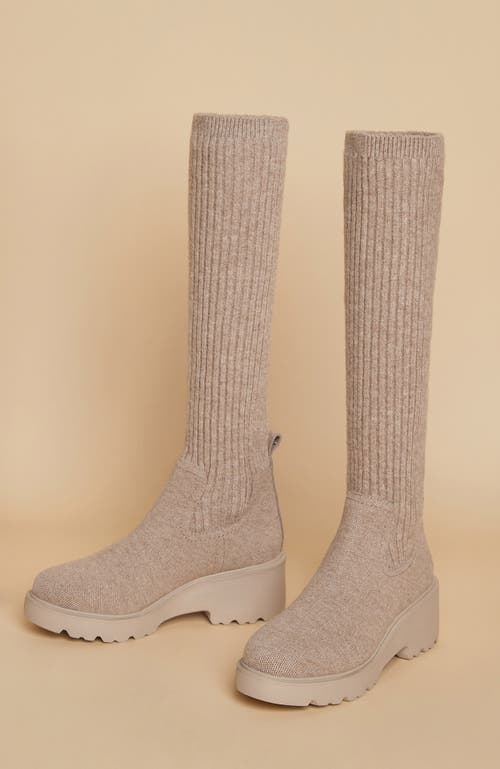 Vivaia Round-toe Knee-high Platform Chunky Wool Wedge Boots In Brown