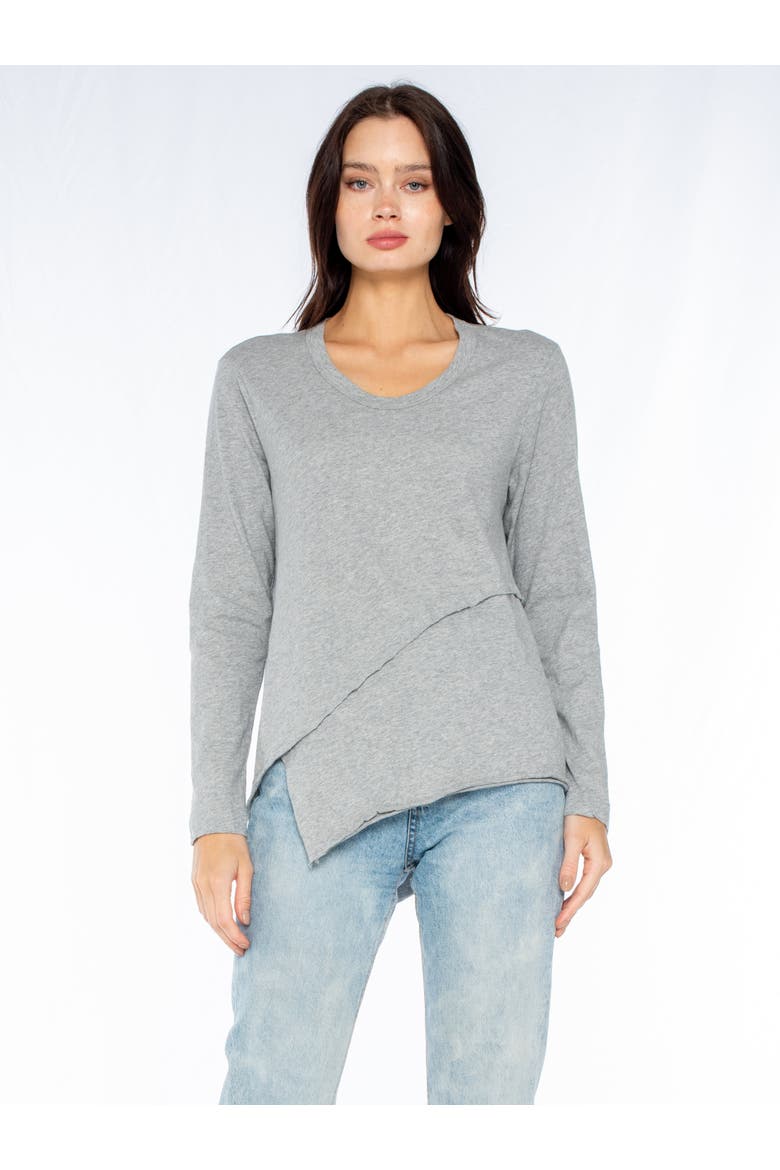 Crew Long Sleeve Easy Crossover Raw Hem Top, Main, color, Grey Heather
