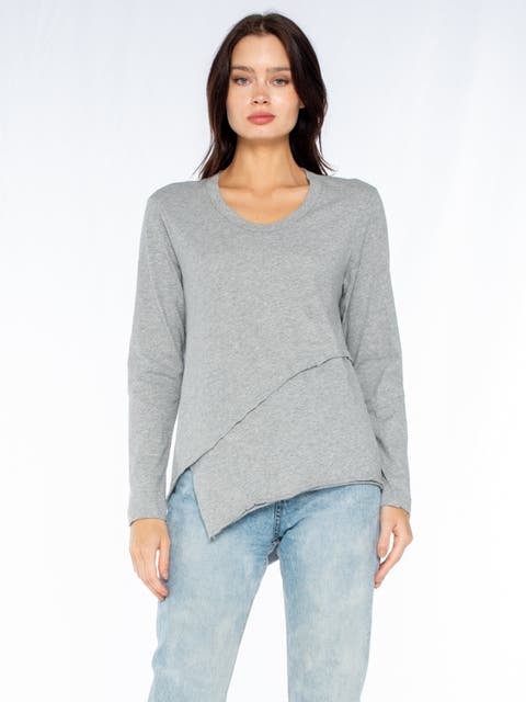 Crew Long Sleeve Easy Crossover Raw Hem Top