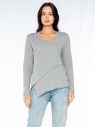 WILT Clothing Crew Long Sleeve Easy Crossover Raw Hem Top