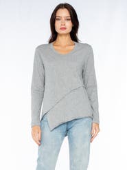 WILT Clothing Crew Long Sleeve Easy Crossover Raw Hem Top