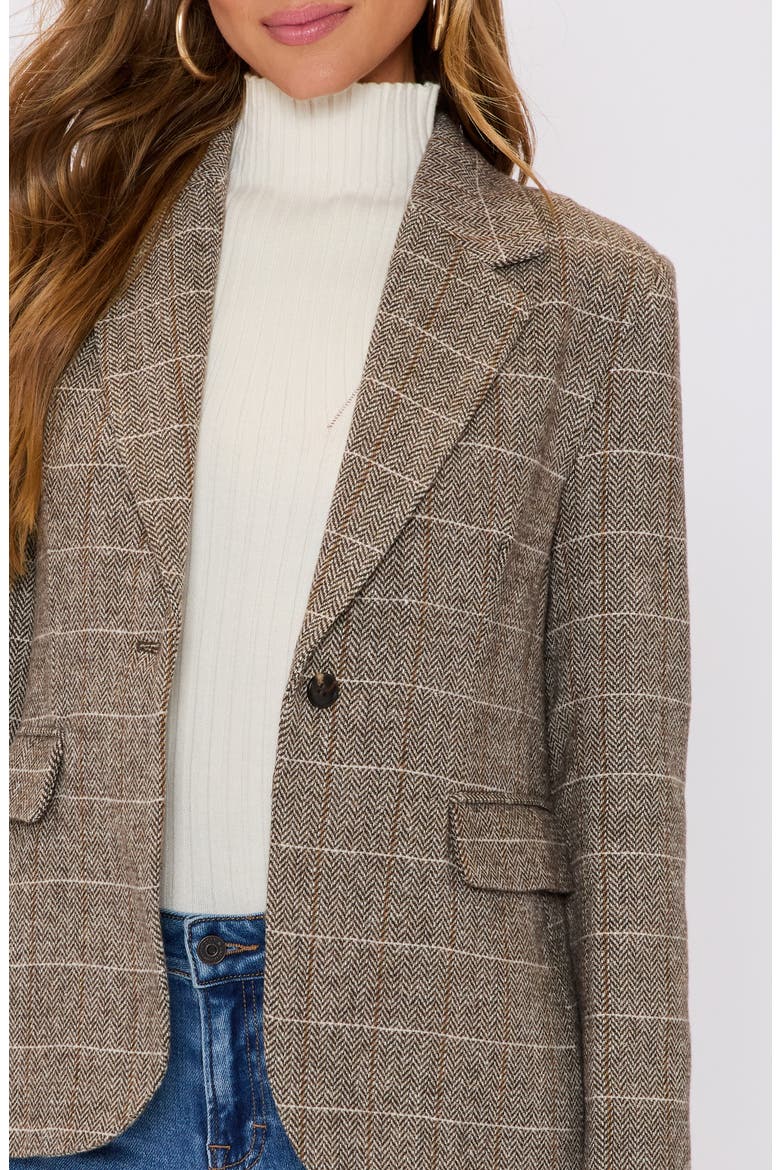 Elodie Plaid One-Button Blazer, Alternate, color, DARK BROWN HERRINGBONE