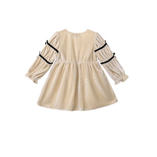 Sweet Cactus Velvet Bow Dress In Neutral