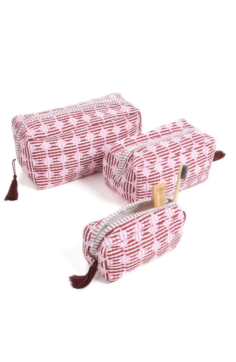 Inner Child Striped Circles Blockprint Makeup Bag - Set of 3, Main, color, Pink
