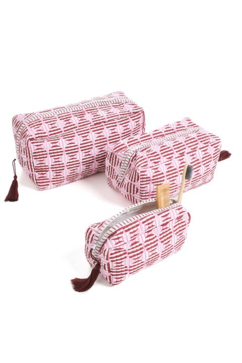 Striped Circles Blockprint Makeup Bag - Set of 3
