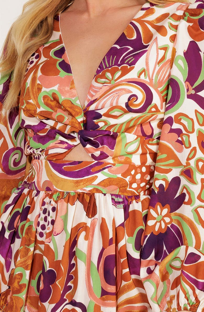 FLYING TOMATO Long Sleeve Tiered Midi Dress, Alternate, color, Ivory Rust