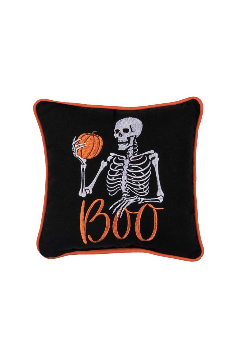 Boo Skeleton and Pumpkin Halloween Mini Accent Pillow, Main, color, Orange