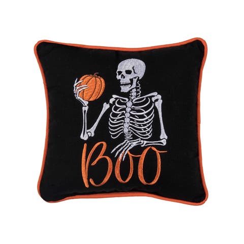 Boo Skeleton and Pumpkin Halloween Mini Accent Pillow