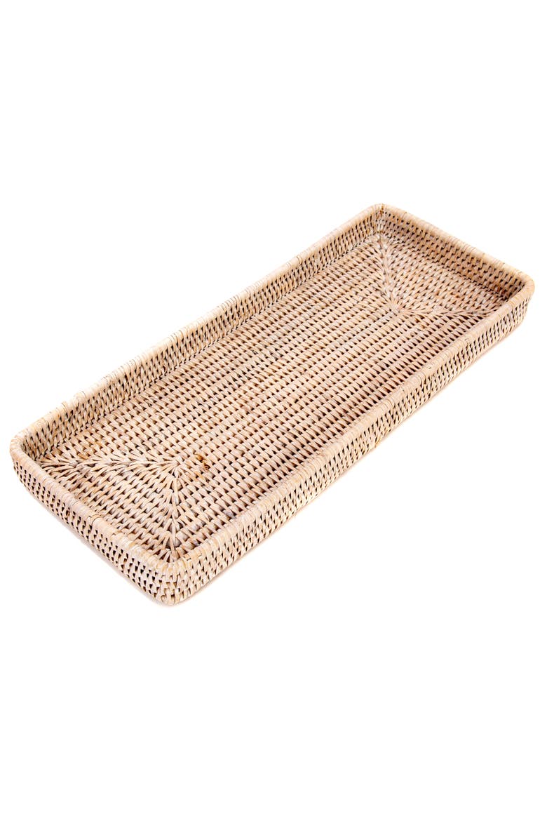 Artifacts Rattan Rectangular Vanity Tray, Main, color, White Wash