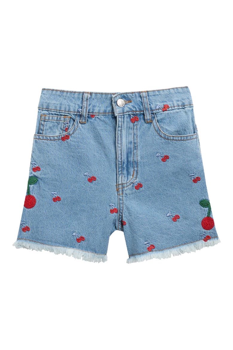 Kids' Cherry Embroidered Jean Shorts, Main, color, BLUE