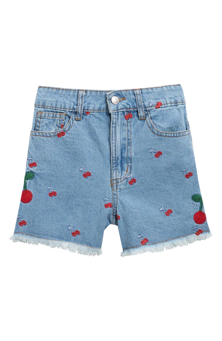 Truly Me Kids' Cherry Embroidered Jean Shorts, Main, color, Blue
