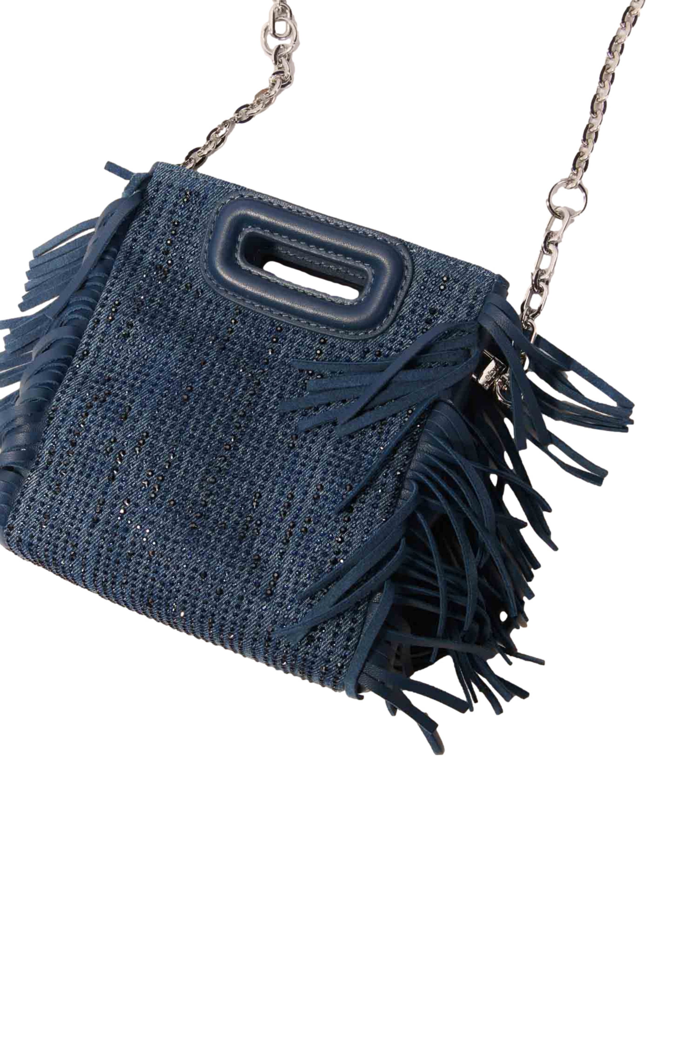 maje Rhinestone denim M Mini bag, Alternate, color, 