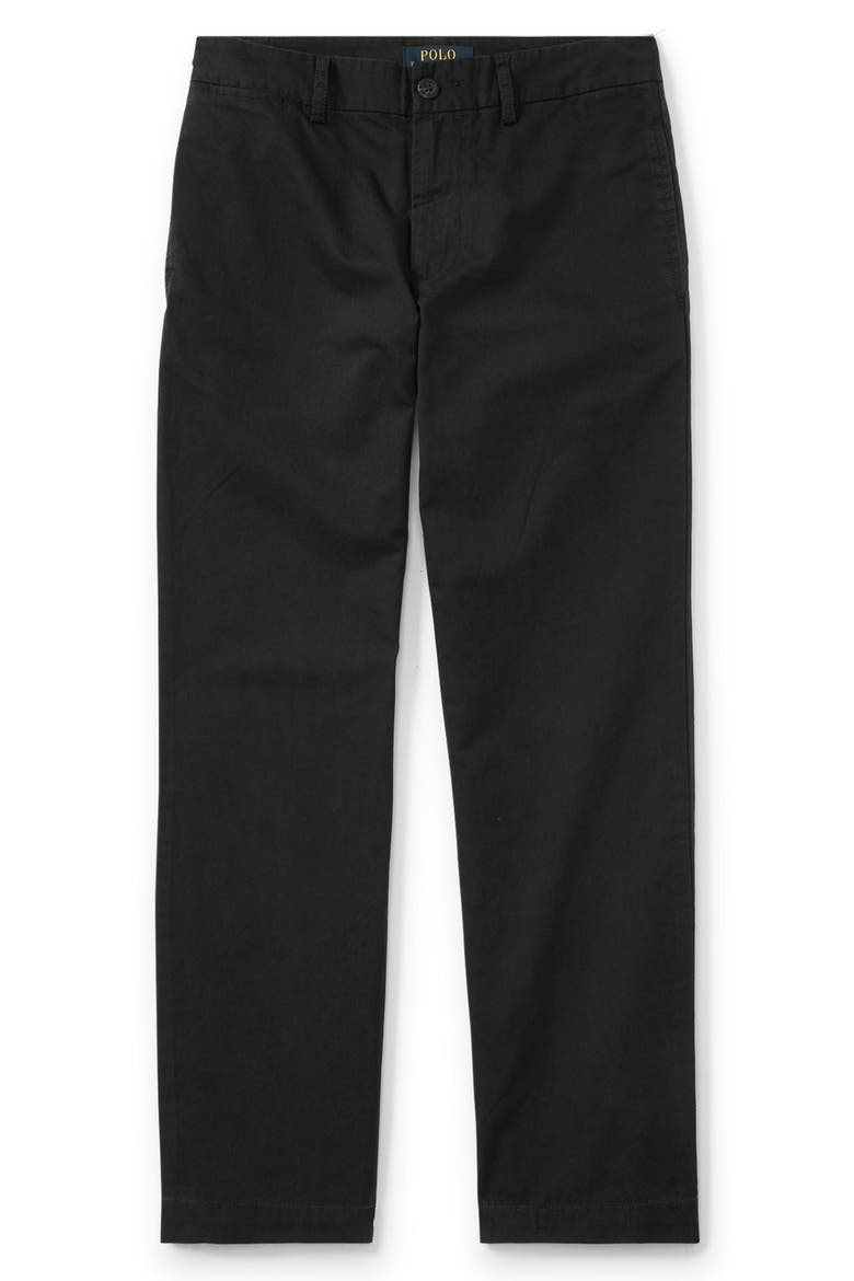 Kids' Flat Front Stretch Cotton Twill Chinos, Main, color, POLO BLACK