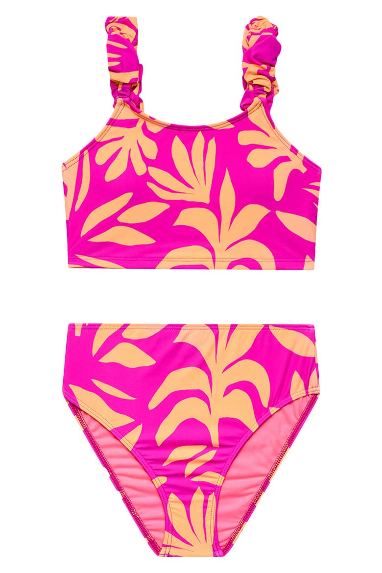 Kids' Puff Strap Two-Piece Swimsuit, Main, color, CYBER PINK