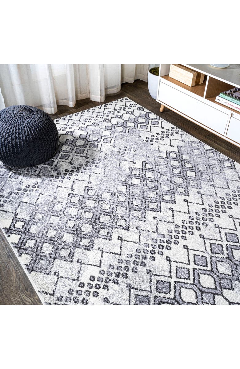 JONATHAN Y Azmar Moroccan Geometric Distressed Area Rug, Alternate, color, Ivory/Black