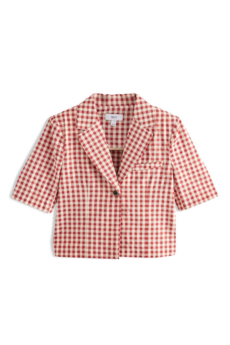 Gingham Button-Up Short Sleeve Shirt, Alternate, color, RED