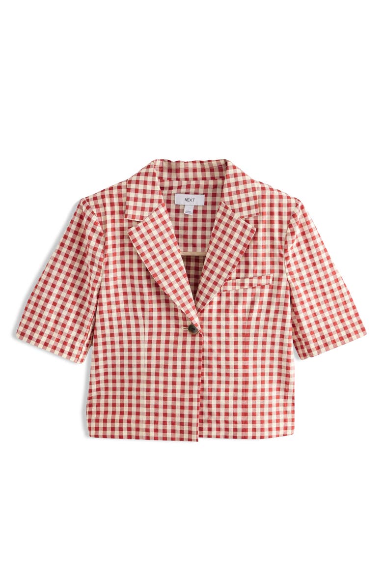 NEXT Gingham Button-Up Short Sleeve Shirt, Alternate, color, Red